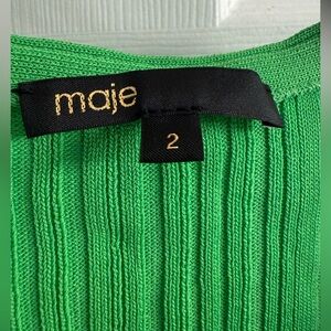 Maje Maestro ribbed ruffled knit cardigan sweater in green